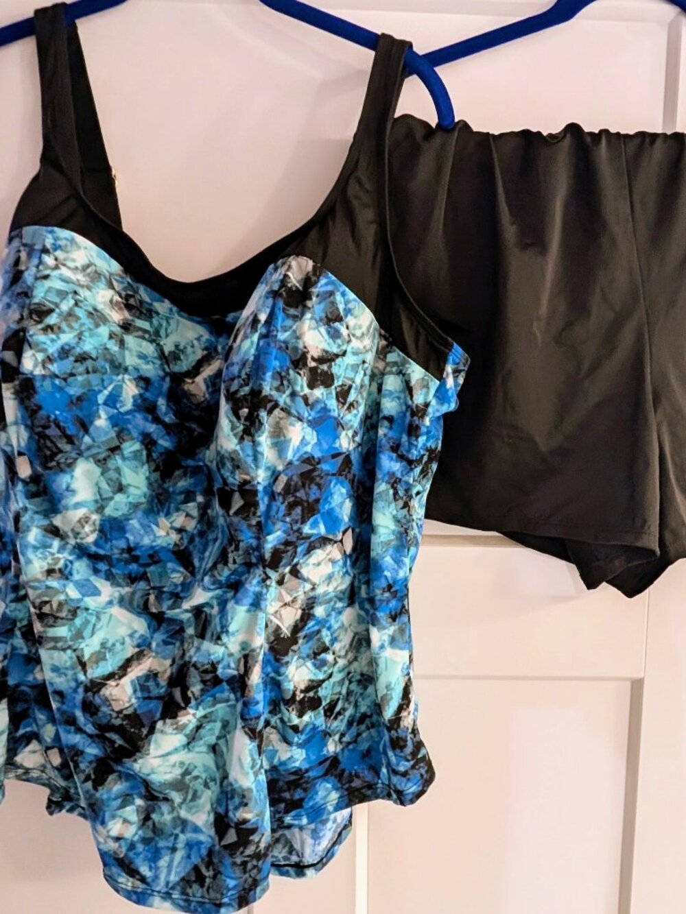 Fit 4 U 22W Tankini Swimsuit Set w/Shorts Blue Black NEW Never Worn